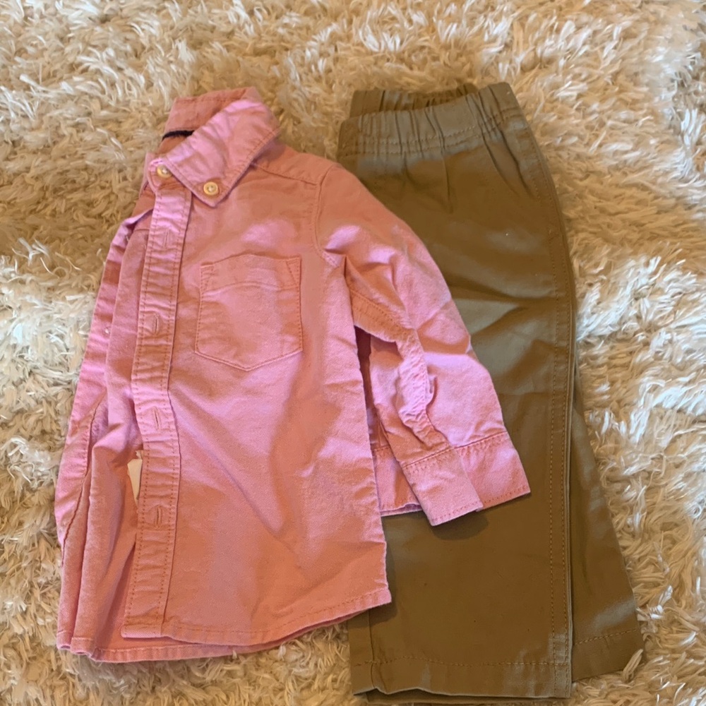Carter's Pink Collared Shirt and khaki pant set 12 months